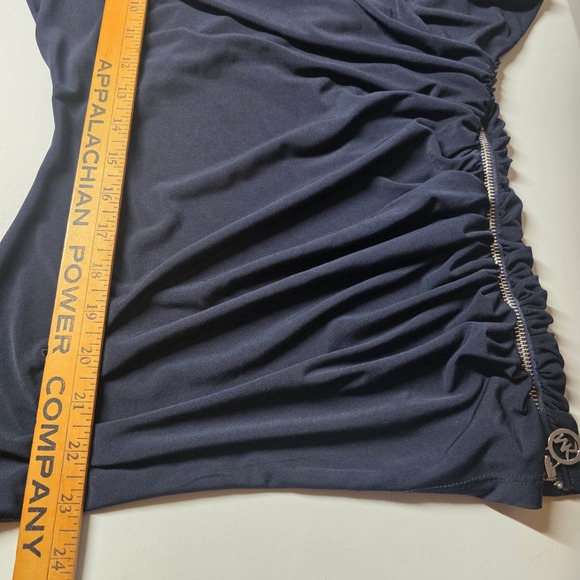 Michael Kors Sleeveless Drape Neck Ruched Zipper Top Navy Blue Size S - Picture 7 of 11